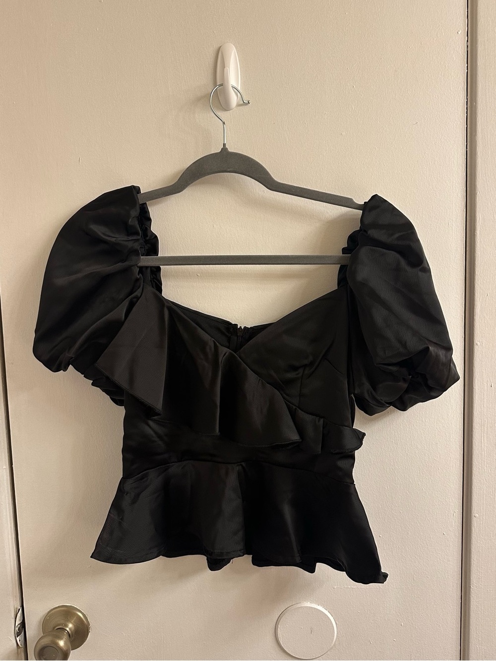 Nasty Gal Black Puff Sleeve Peplum Blouse